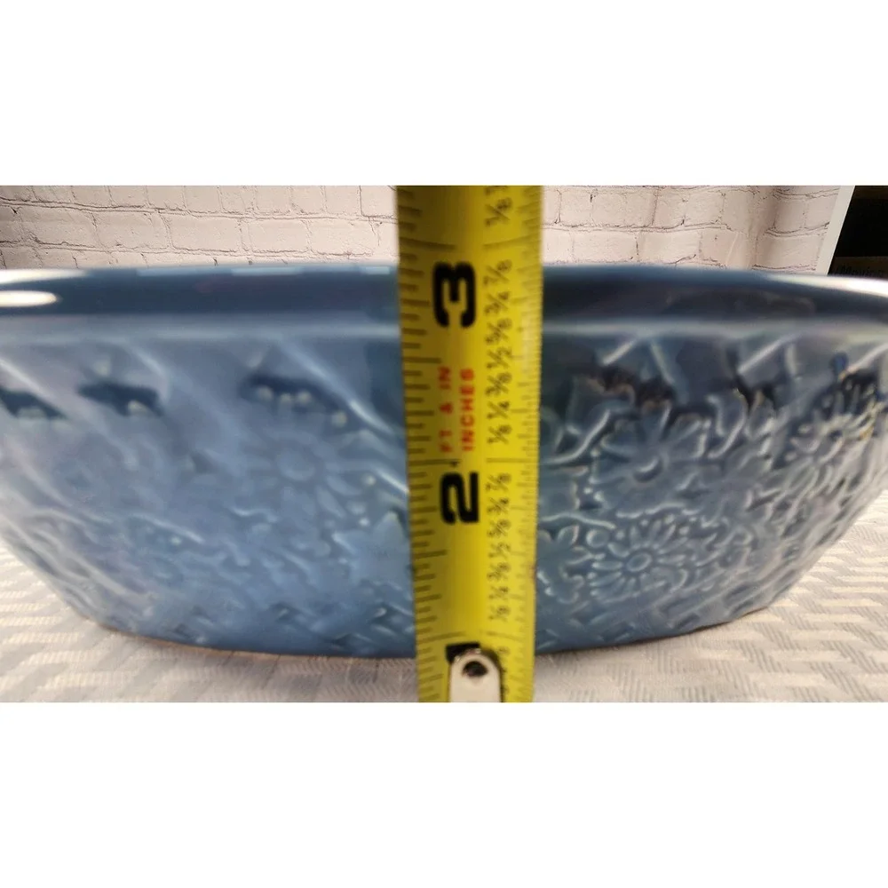 Temptations Blue Bouquet 2 Quart Oval Serving Bowl + Trivit & Carrying Retired
